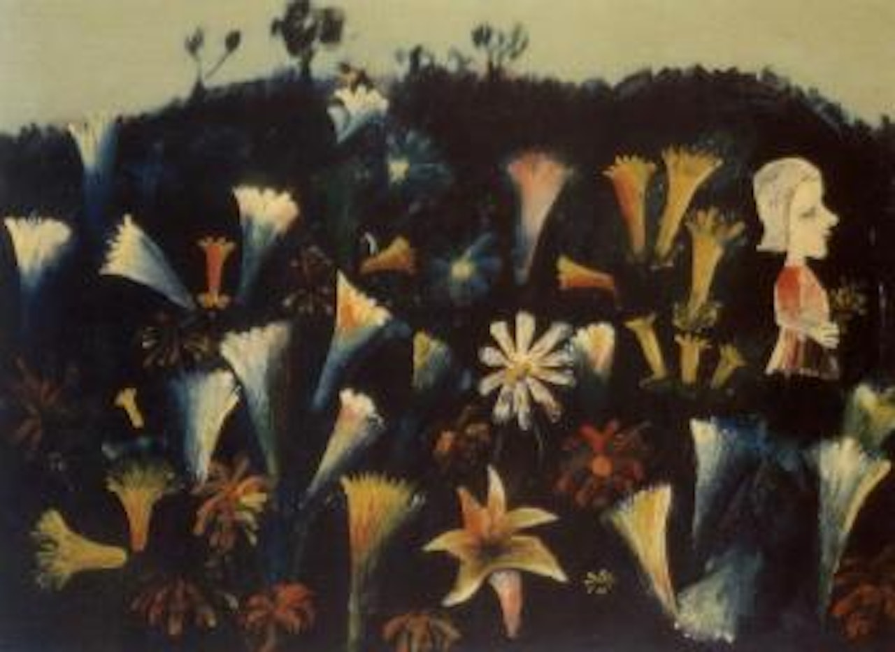 Flowers on hill by Charles Blackman