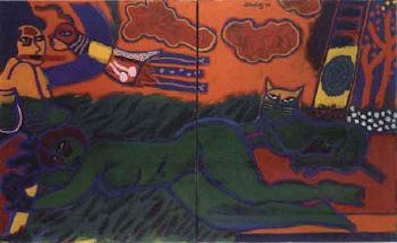 Grand ciel orange au dessus des herbes tendres by Corneille