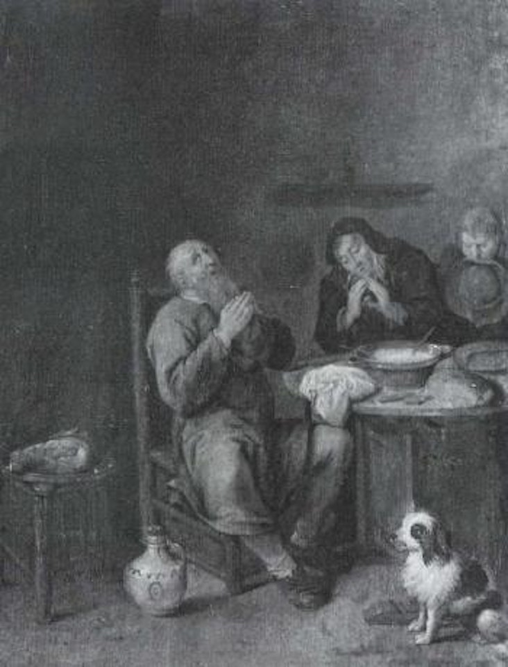 Peasants praying at table by Jan Miense Molenaer