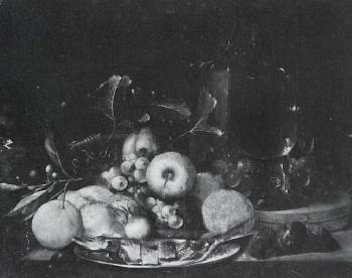 Still life with fruit, herring and wine glass by Jan Pauwel Gillemans