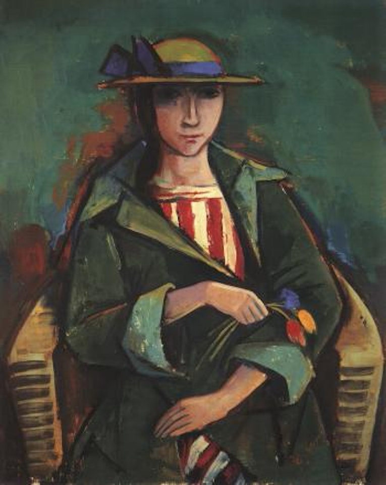 In a green coat by Karl Hofer