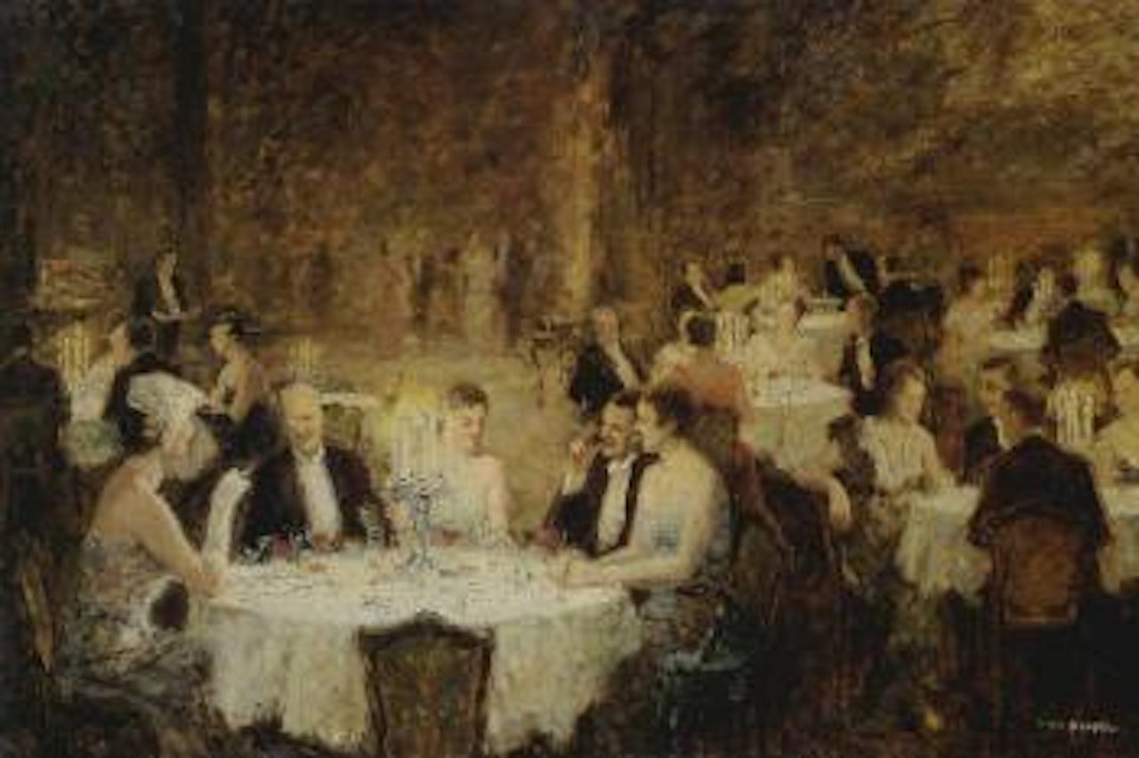 Figures making merry in Munich interior by Otto Pippel