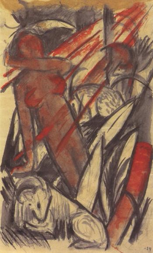 Red shepherdess with sheep by Franz Marc
