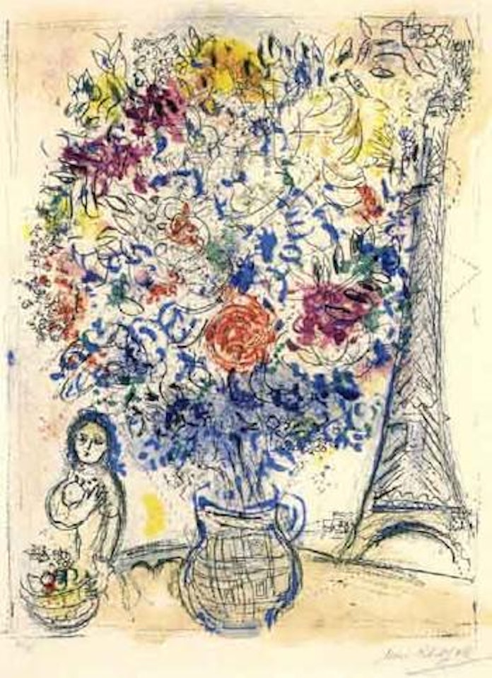 Flowers and Eifel tower by Marc Chagall