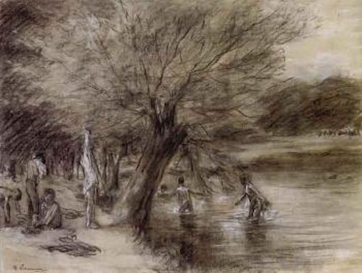 Boys swimming in lake by Max Liebermann