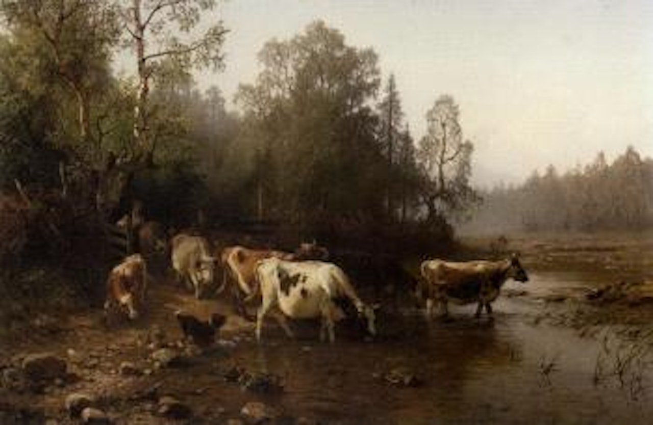 Cattle watering by Anders Monsen Askevold