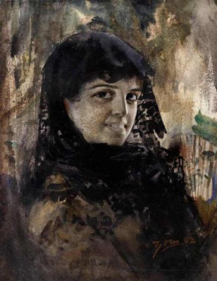 Spanish lady wearing black mantilla by Anders Zorn