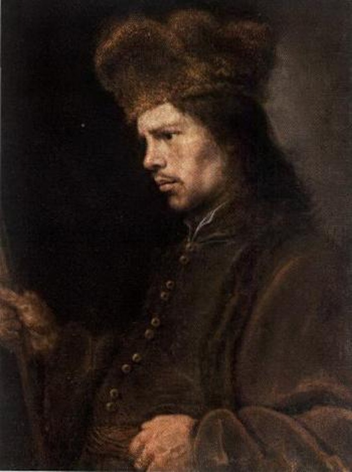 Man wearing fur hat by Attributed to Rembrandt Harmensz van Rijn