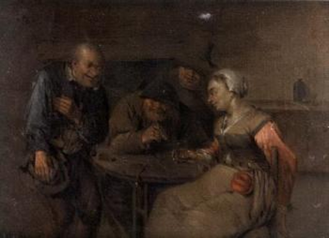 Four figures around table at an inn by Egbert van Heemskerk III