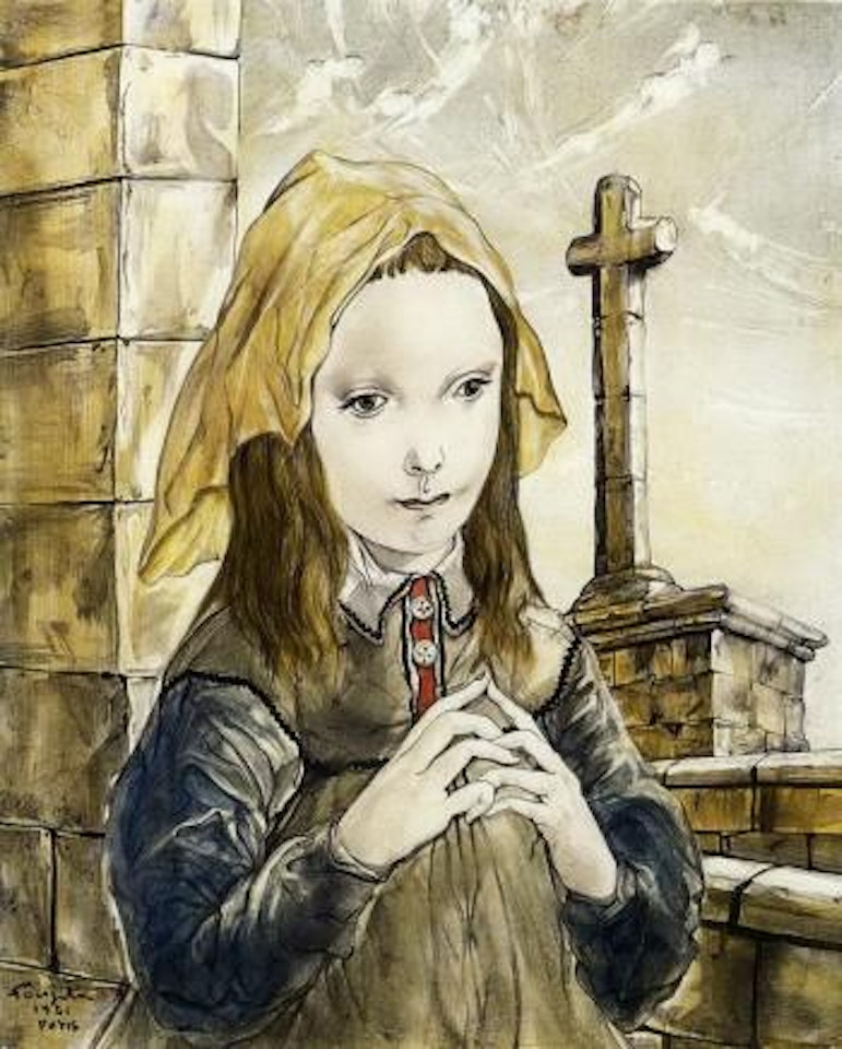 Jeune fille, les mains croisees by Leonard Tsuguharu Foujita
