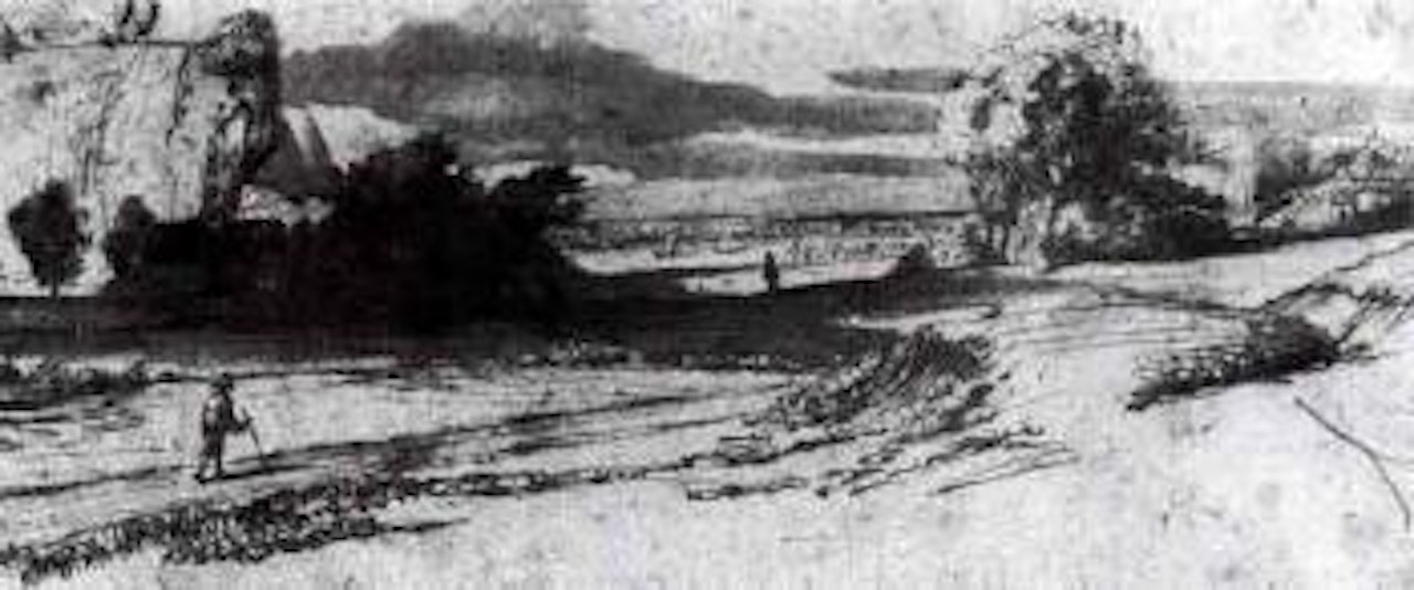 Paysage fluvial anime by Attributed to Rembrandt Harmensz van Rijn