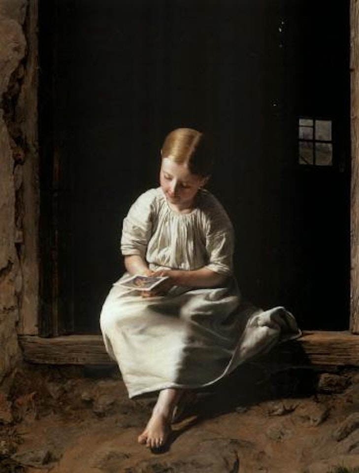 Young girl contemplating by Ferdinand Georg Waldmüller