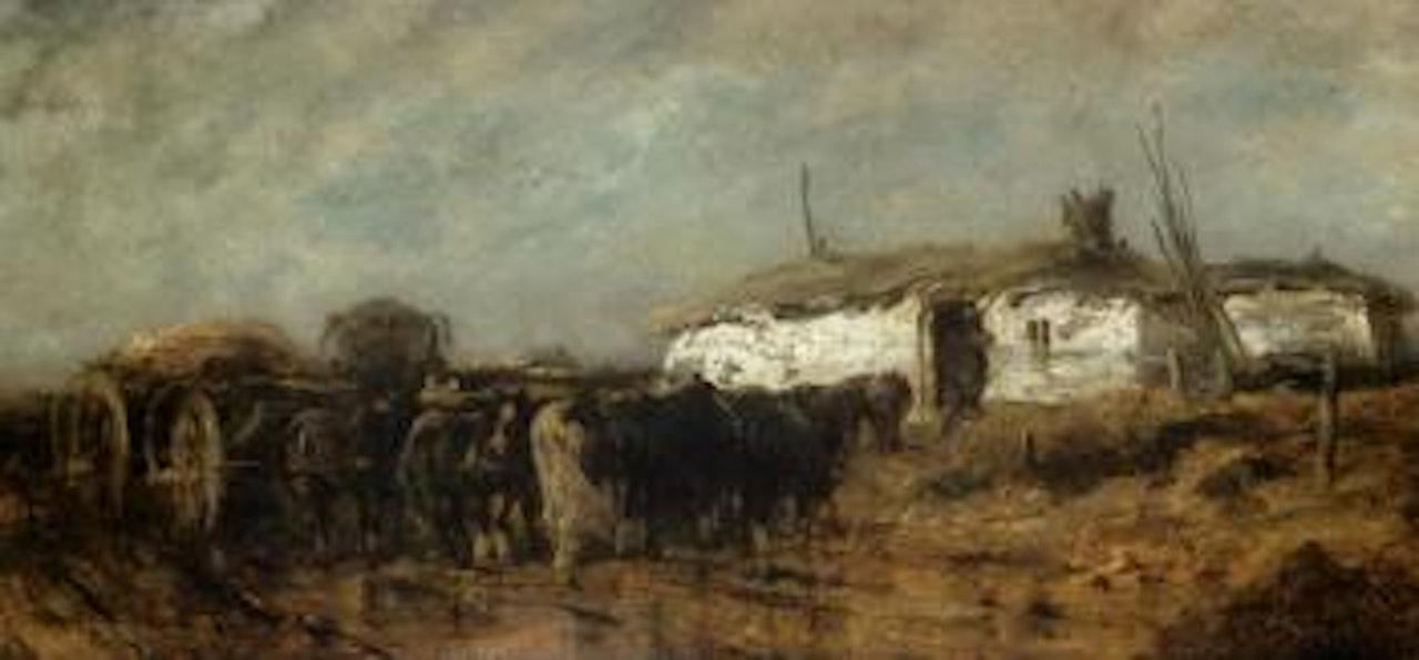Horses and carts in Puszta by Adolf Schreyer