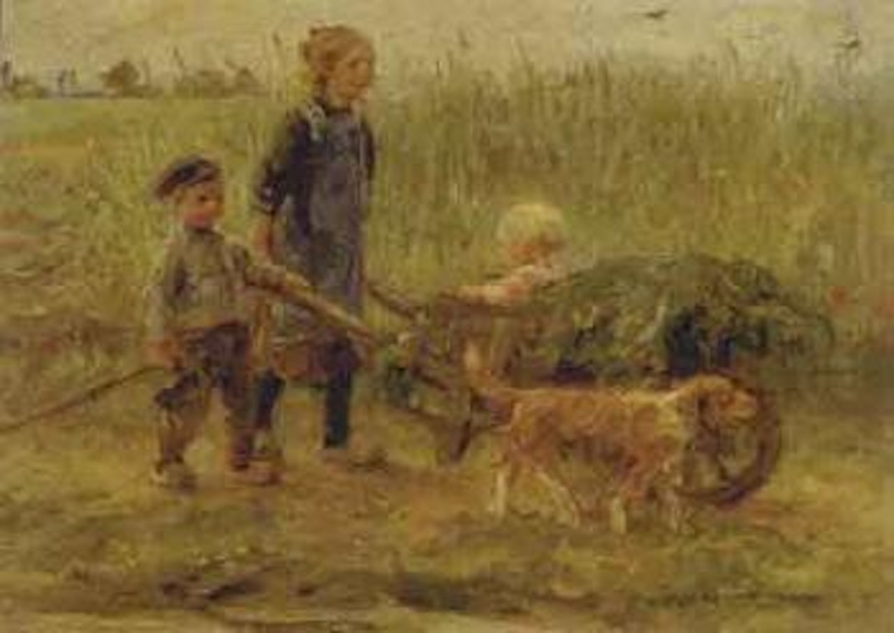 Children and dog in field by Jan Zoetelief Tromp