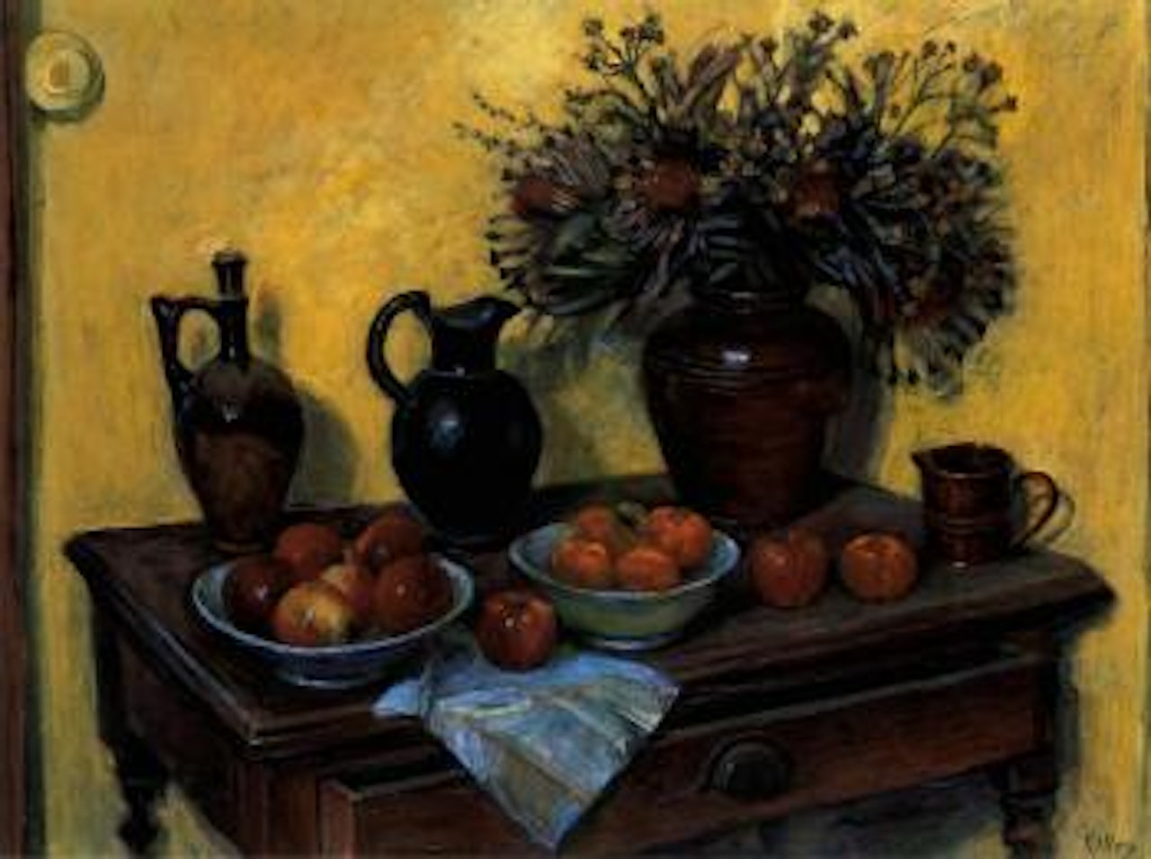 Proteas and red apples by Margaret Hannah Olley
