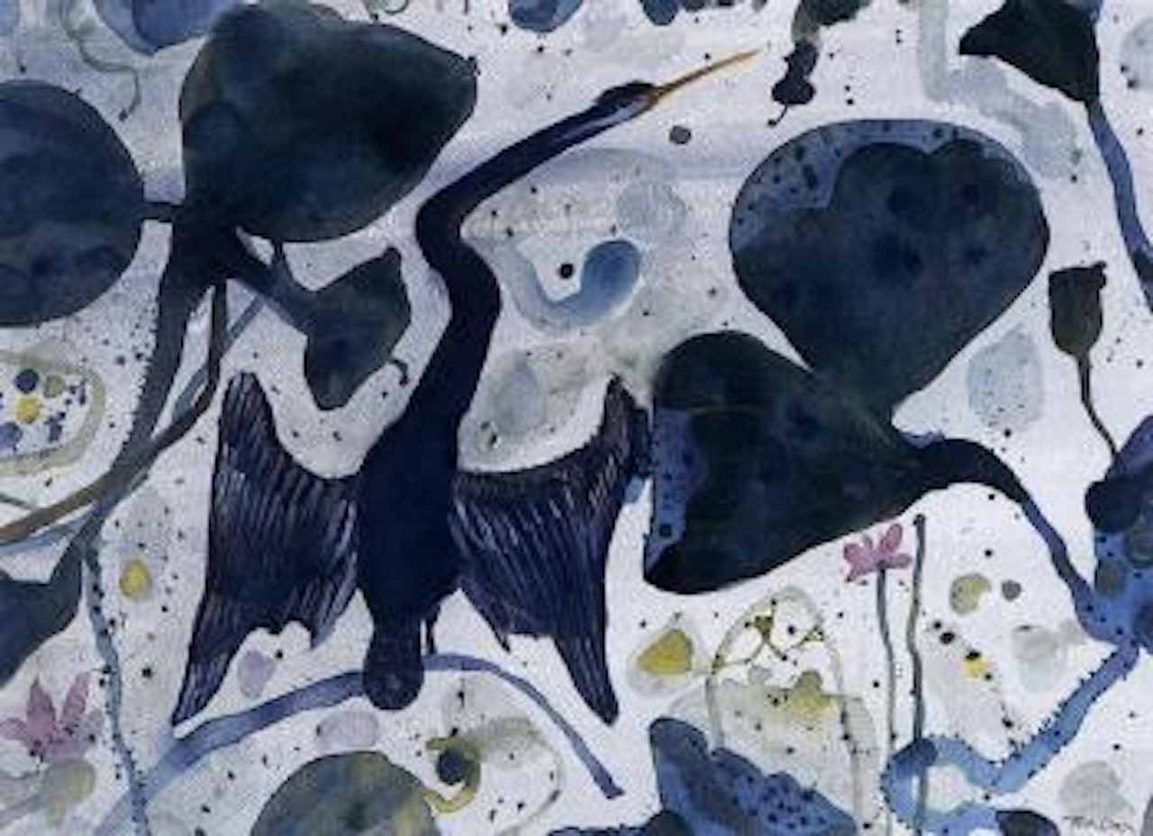 Cormorant drying its wings by John Olsen