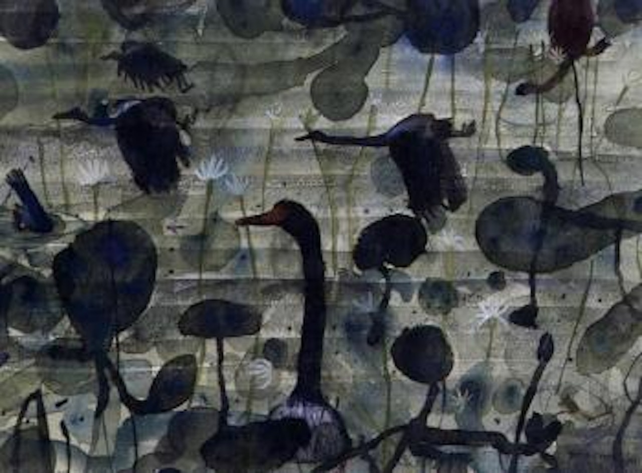 Magpie geese by John Olsen