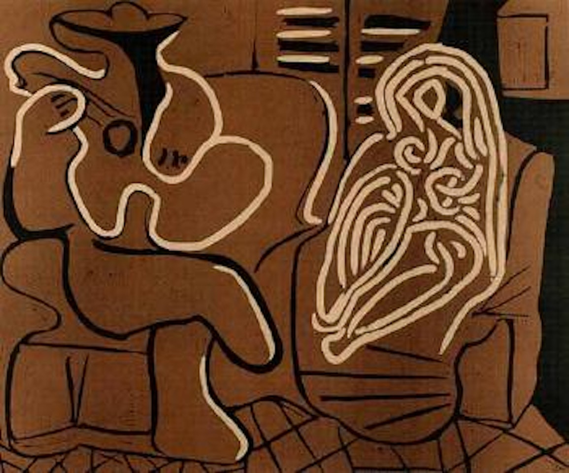 Femme dans un fauteuil et guitariste by Pablo Picasso