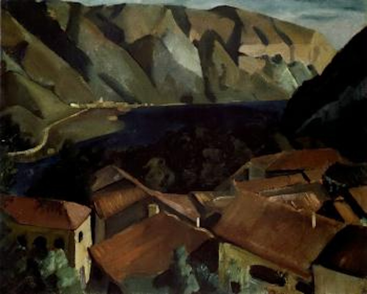 Village at mountain lake by Willy Eisenschitz
