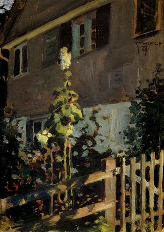 House in Bregenz, flowers in front garden by Egon Schiele