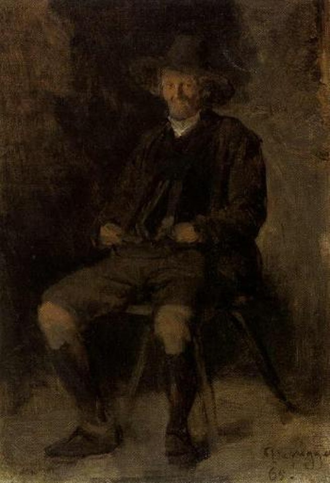 Peasant sitting on stool, Staller Nantl of Windisch-Matrei by Franz von Defregger