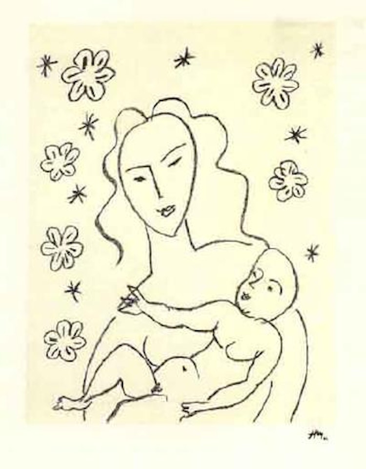 Vierge et enfant sur fond de fleurs et d'etoiles by Henri Matisse
