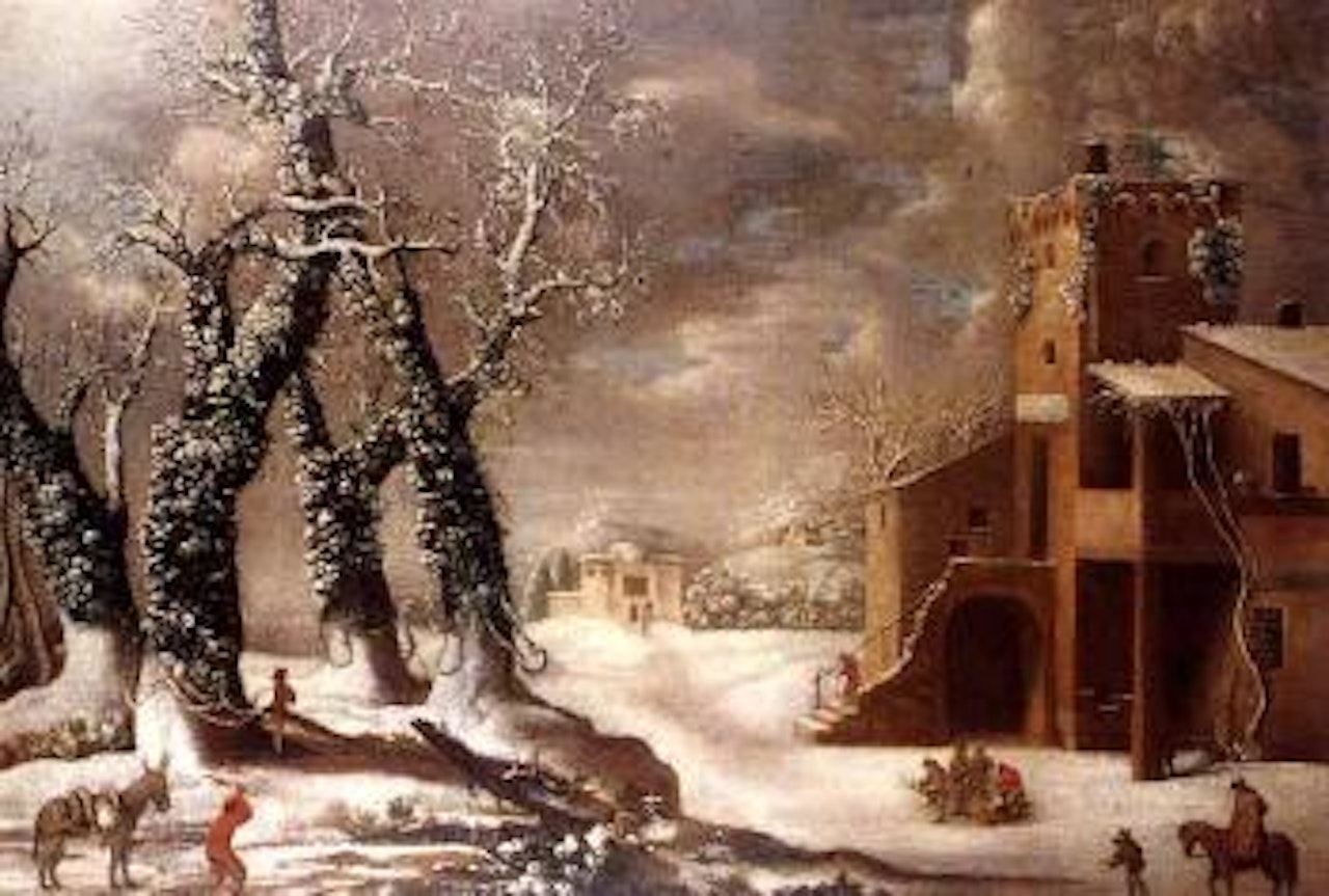Landscape with snow by Flemish School