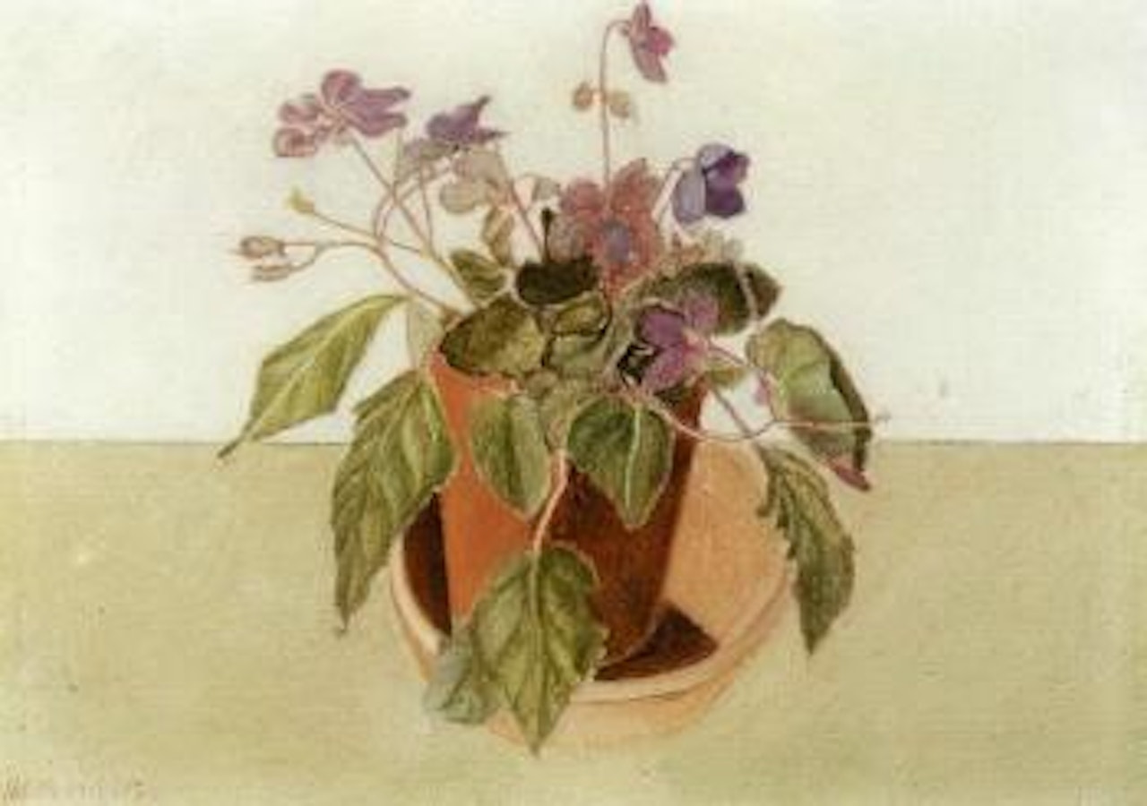 Still life of violets in pot by Adolf Dietrich
