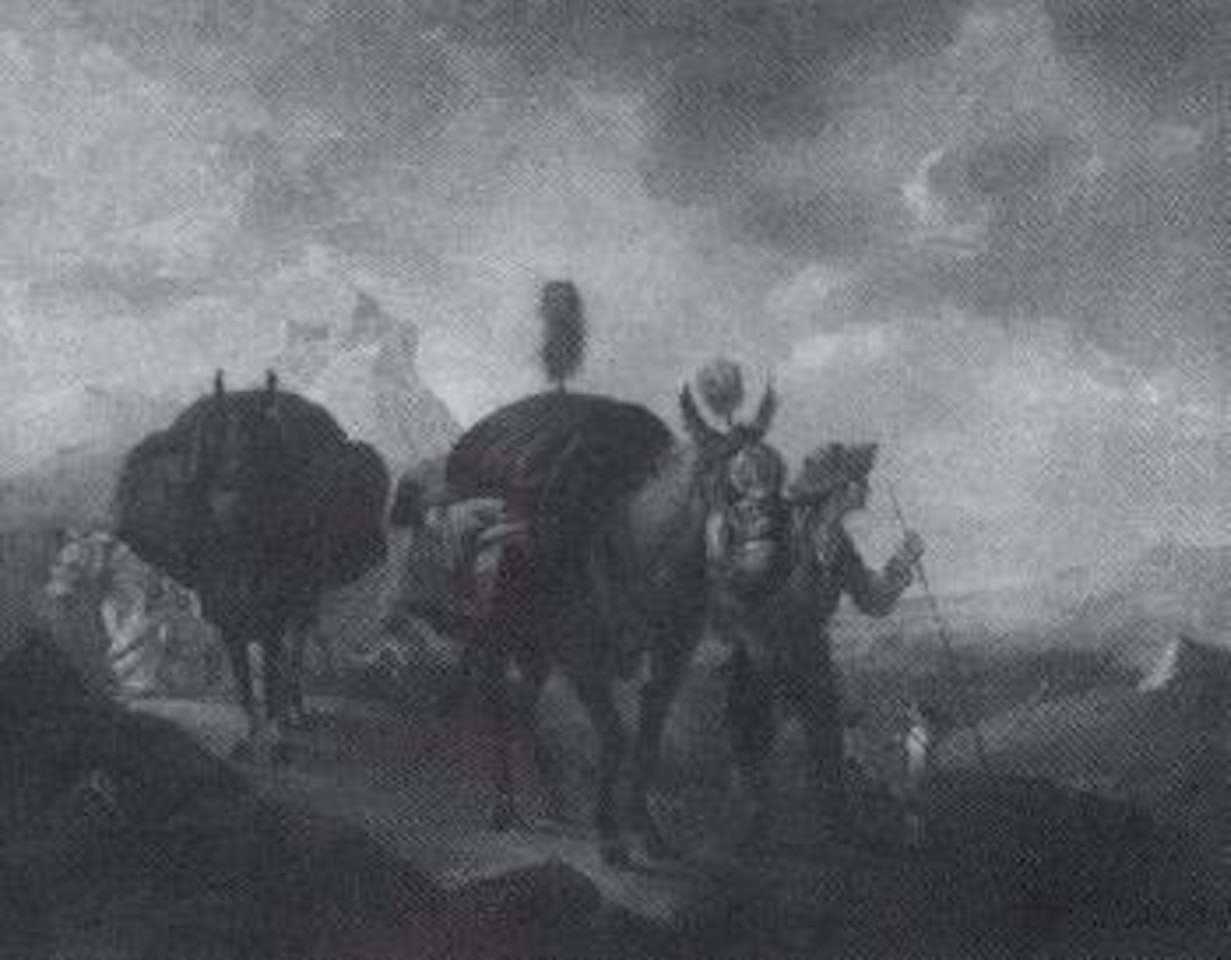 Donkey caravan in mountain landscape by Venetian School