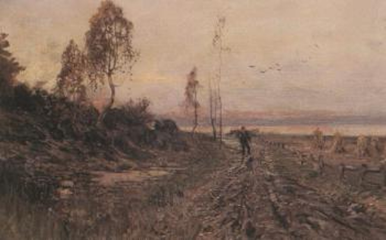 French landscape with faggot gatherer by Anshelm Schultzberg
