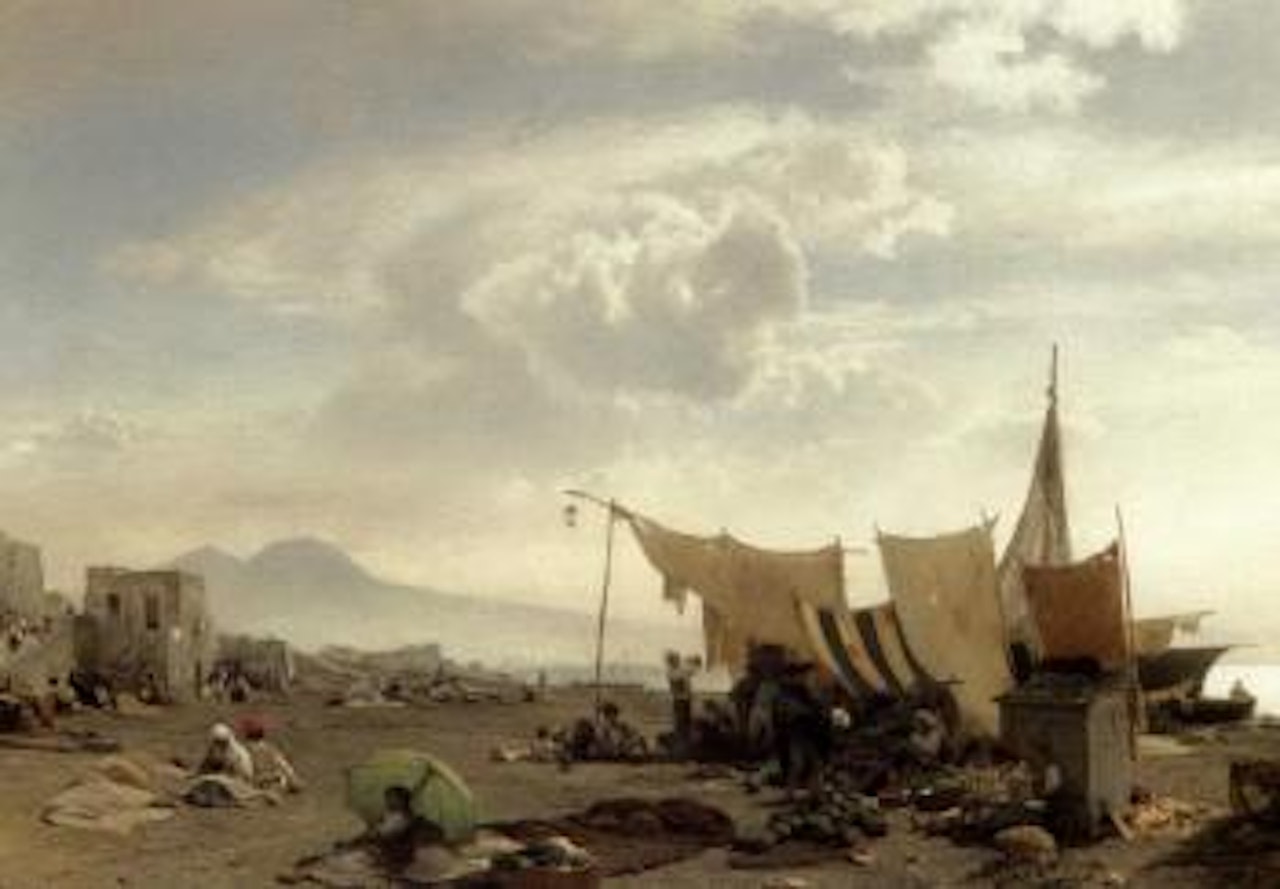 Fishermen and vegetable sellers on the beach, Naples by Oswald Achenbach