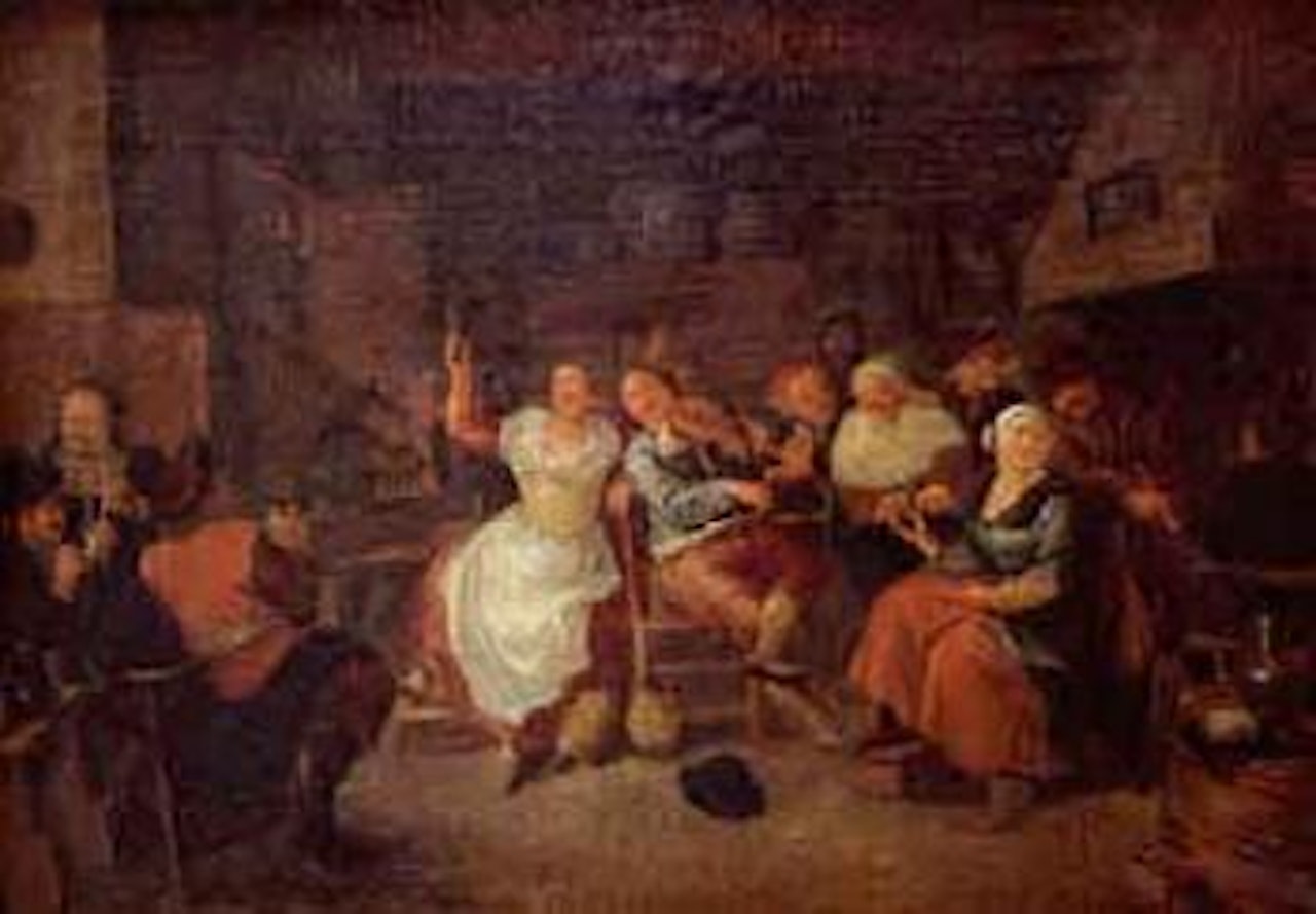 Musicians and peasants having a good time by Dutch School