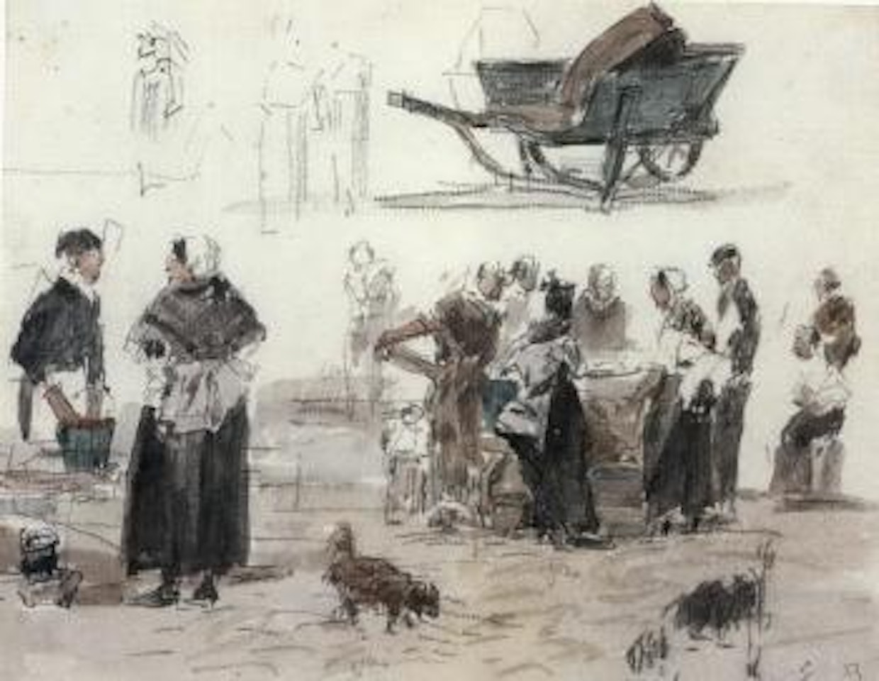 Le marche au poissons en Normandie by Eugène Boudin
