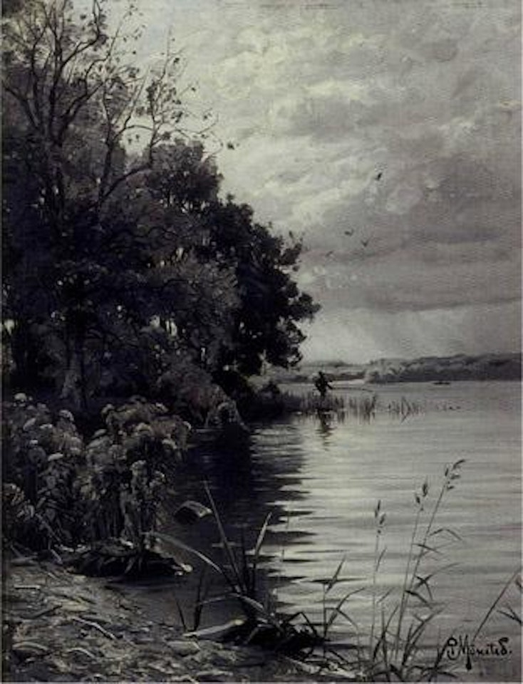 Coastal landscape with angler by Peder Mork Monsted