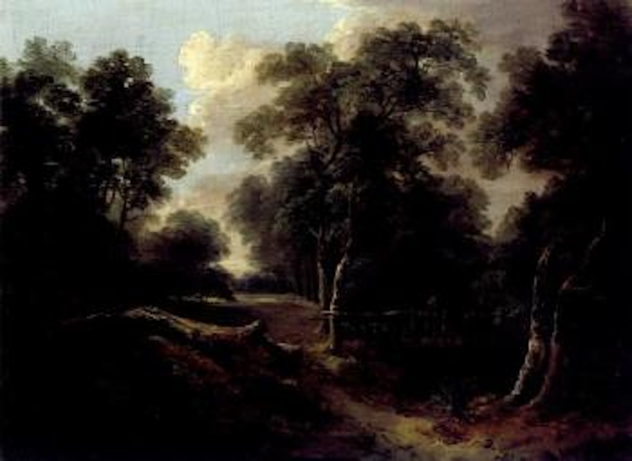 Summer landscape with figures on bridge by Thomas Gainsborough
