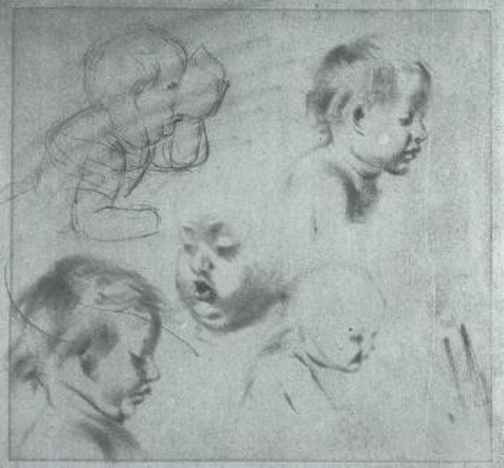 Head study of small children by Adolph Menzel