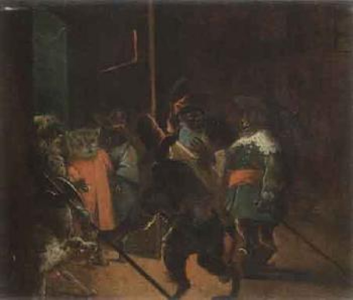 Singerie, monkeys dressed as soldiers arresting a cat by David Teniers II