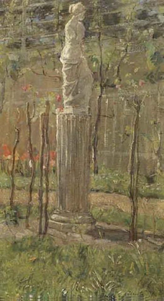 Classical statue in a park by Isaac Israels