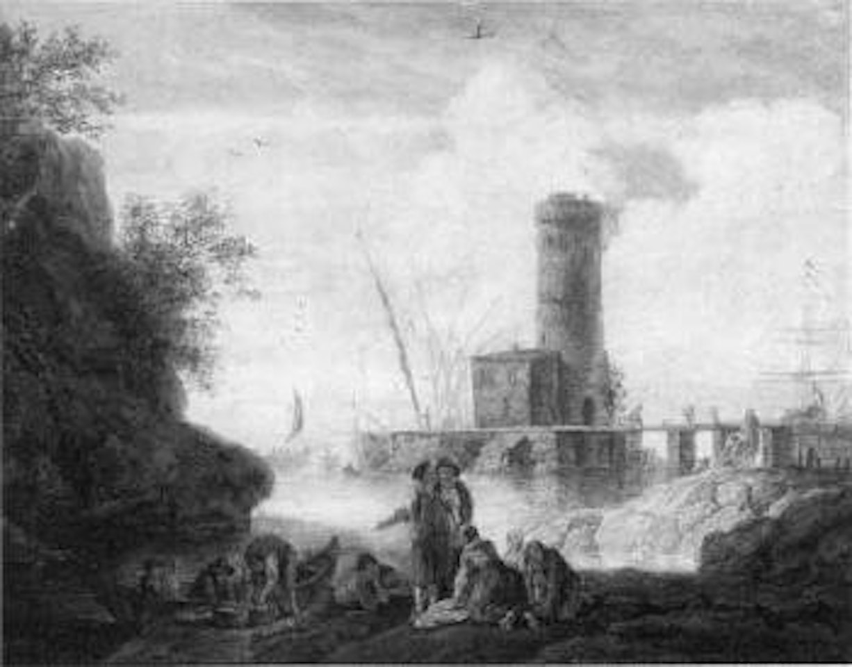 Fishermen and washerwomen near harbour lighthouse by Claude Joseph Vernet