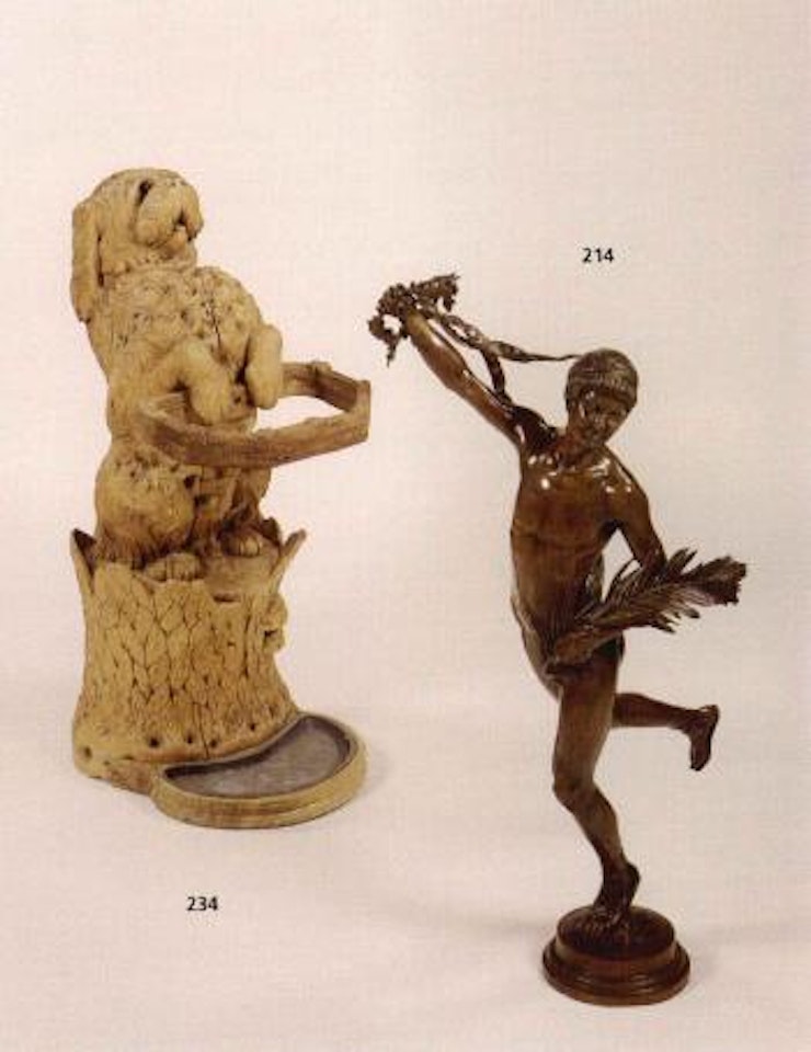 Chien assis sour une souche d'arbre by German School