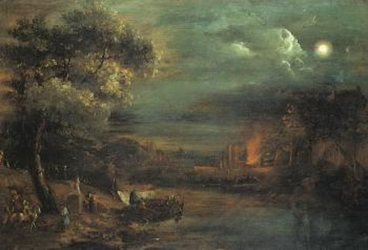 Landscape at night by Giuseppe Bernardino Bison