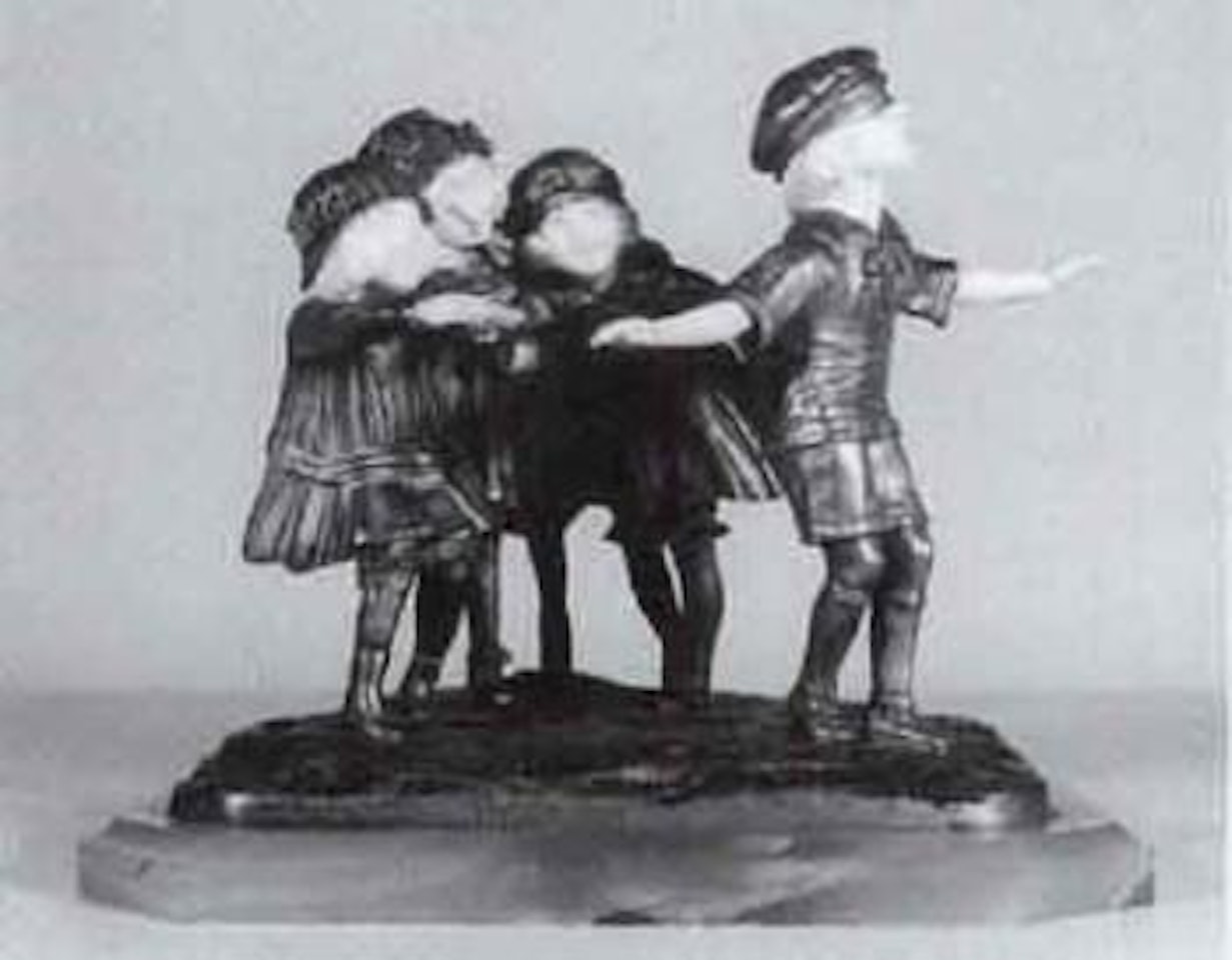 Four children playing blind-man by Demetre Chiparus
