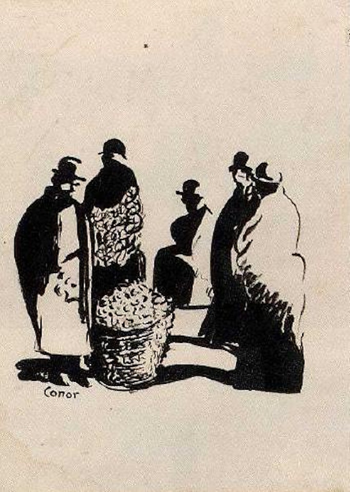 Figures round a brazier by William Conor