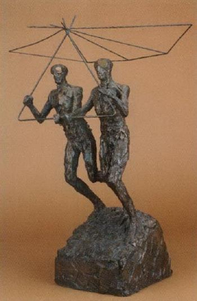 Two men with a hang-glider by Elisabeth Frink