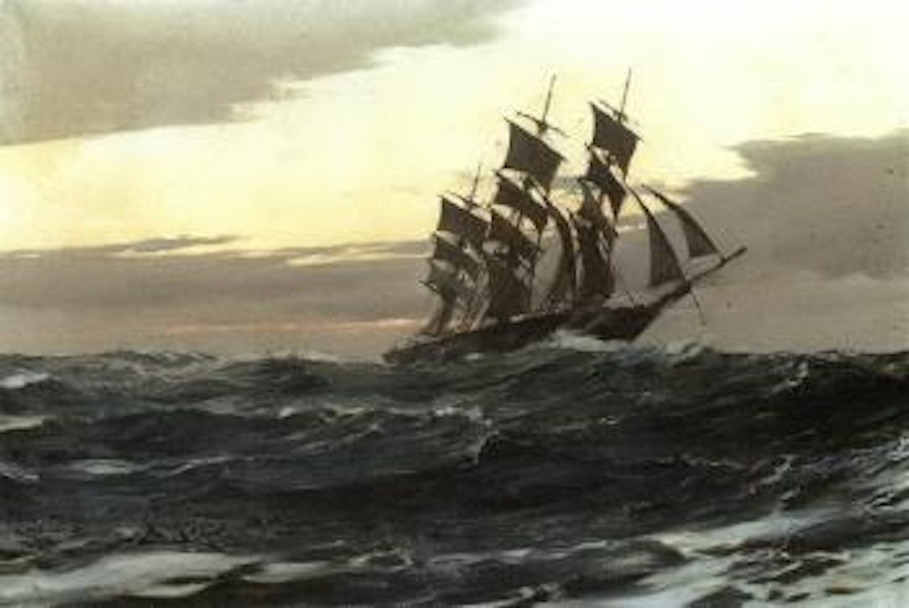 Break in the clouds, USS Cashmere by Montague Dawson