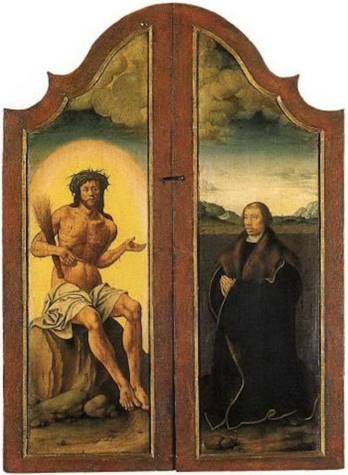 Holy Family with St Catherine and St Barbara. Christ and male donor by Flemish School