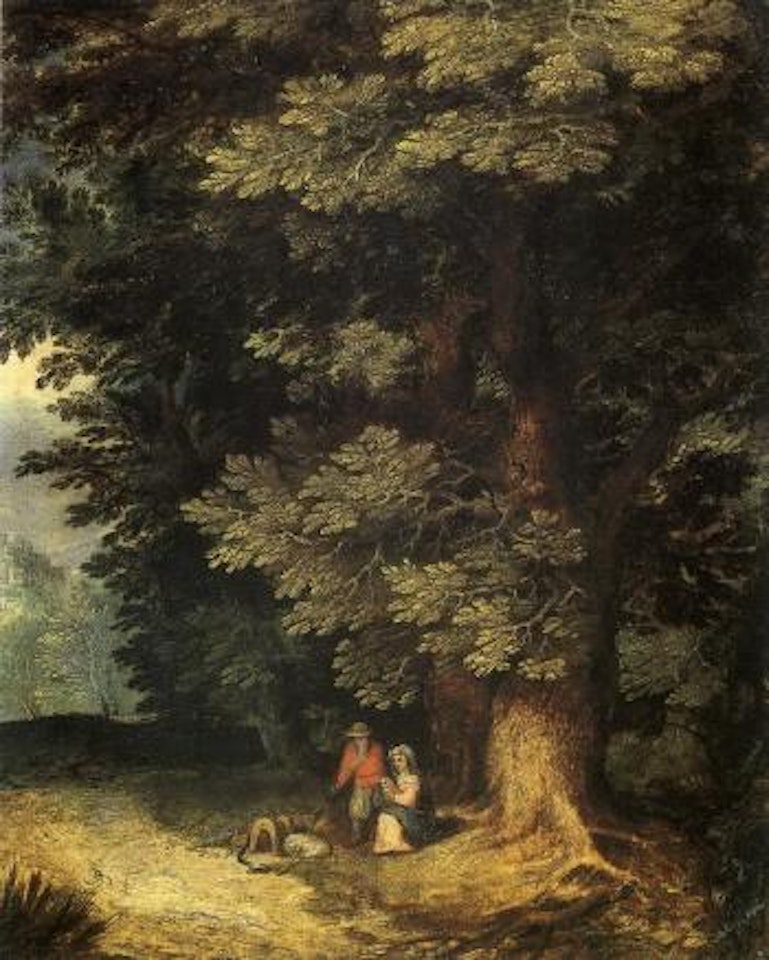 Wooded landscape with the rest on the flight into Egypt by Jan Brueghel the Younger