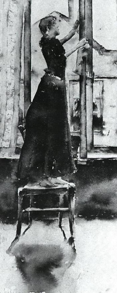 Woman cleaning window by Lesser Ury