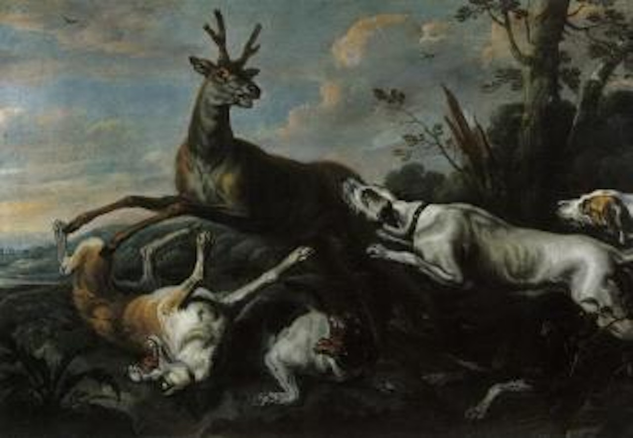 Hunting scene by German School