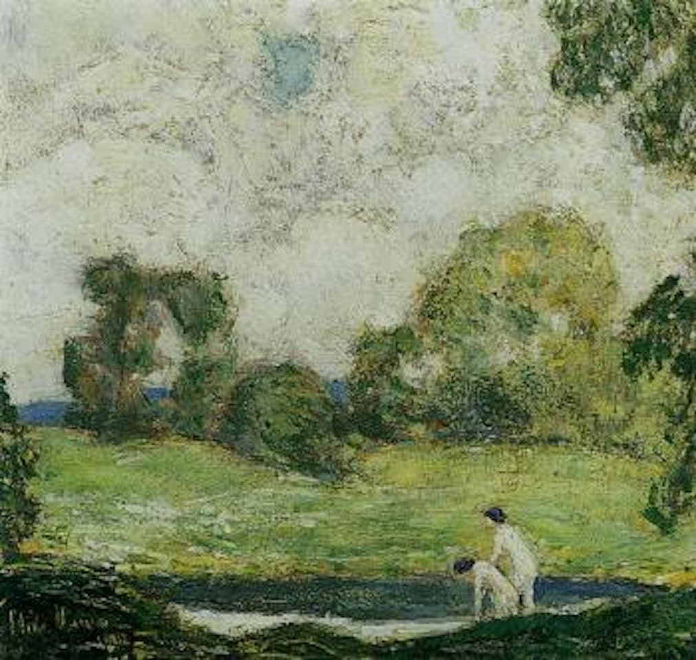 Landscape with two bathers by Childe Hassam